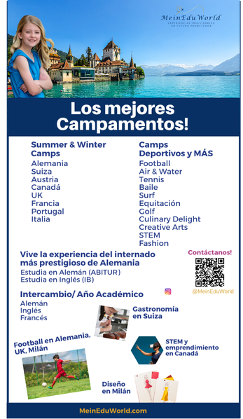 Flyer "Los mejores campamentos" de MeinEduWorld (summer & winter camps)